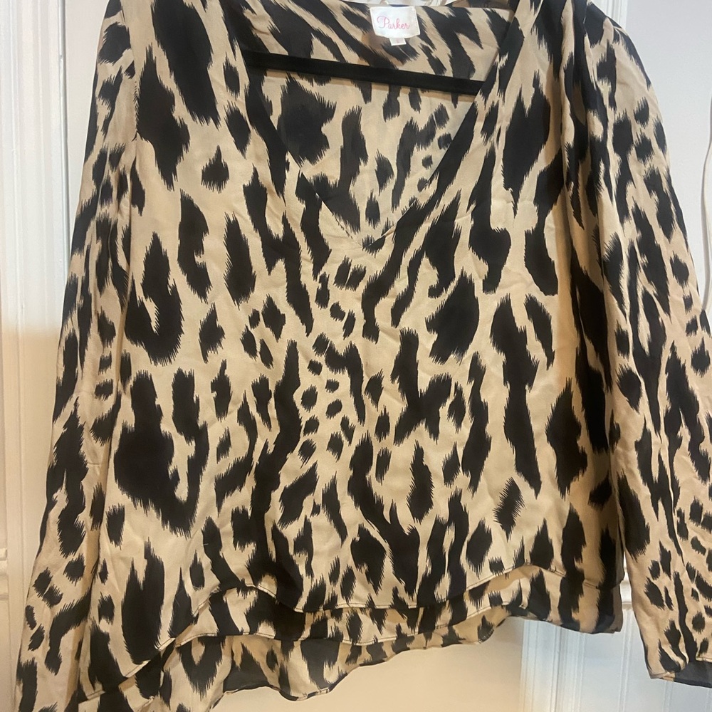 Parker Black and Tan Animal Print Blouse